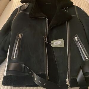 All Saints Genuine Suede and Shearling Biker Jacket Size Medium